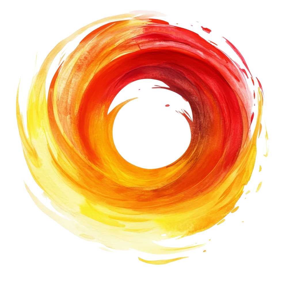Vibrant red and yellow watercolor swirl illustration against a clean transparent background creating a dynamic abstract effect, Red and Yellow Watercolor Swirl Illustration on transparent background png