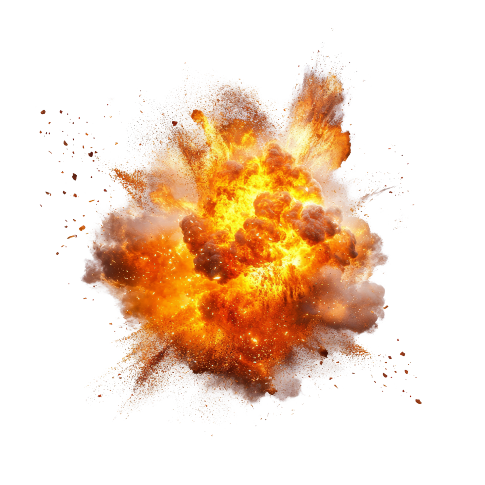 Dynamic explosion of fire and smoke against a transparent background captured in a dramatic burst of energy and movement, explosion of fire on a transparent background png