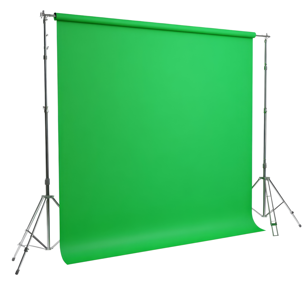 Green screen setup on a transparent background for creative production and photography projects, Green screen isolated on transparent background Chroma key png