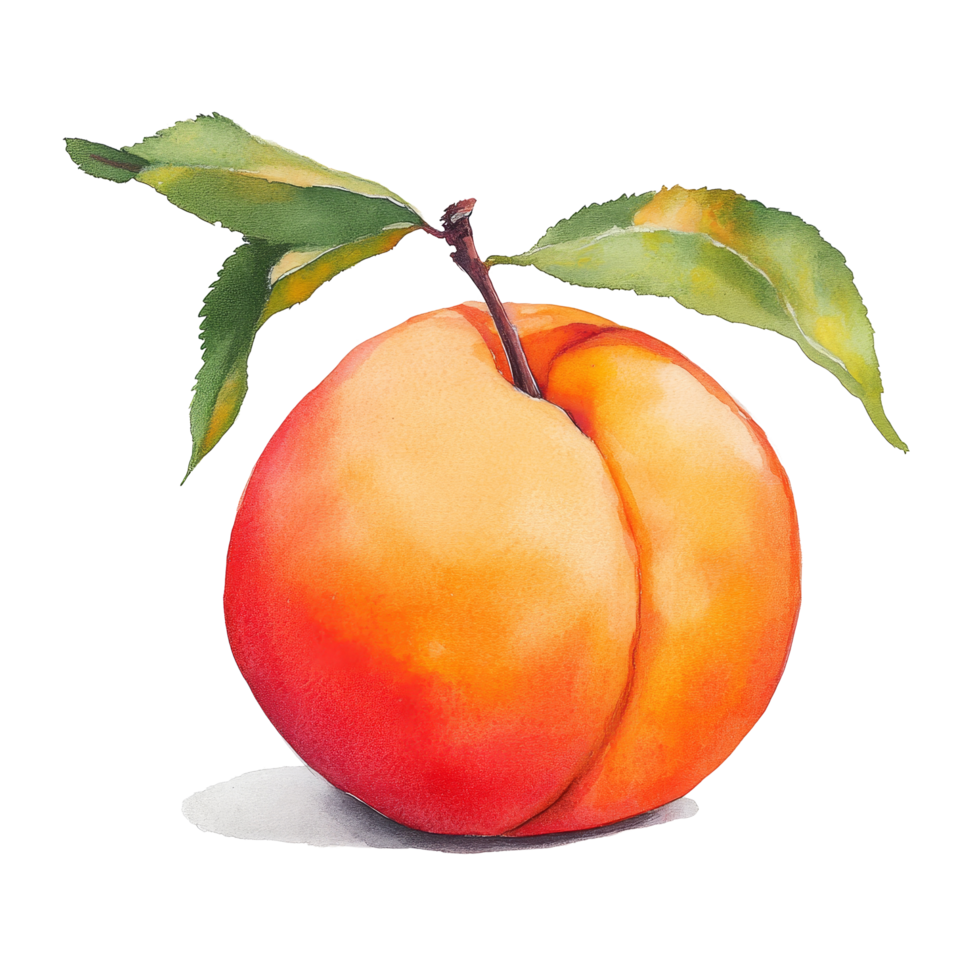 Captivating peach with lush colors and fresh leaves on a bright transparent background, Deliciously Luscious Peach Captivating Fruit on transparent background png