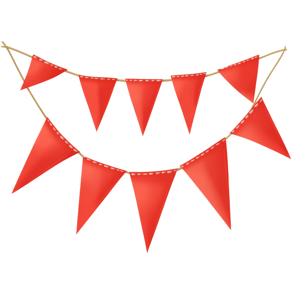 Red pennant banners hanging on a string, perfect for festive occasions and celebrations at any time of the year, red pennant banners flags with string isolated on transparent background png
