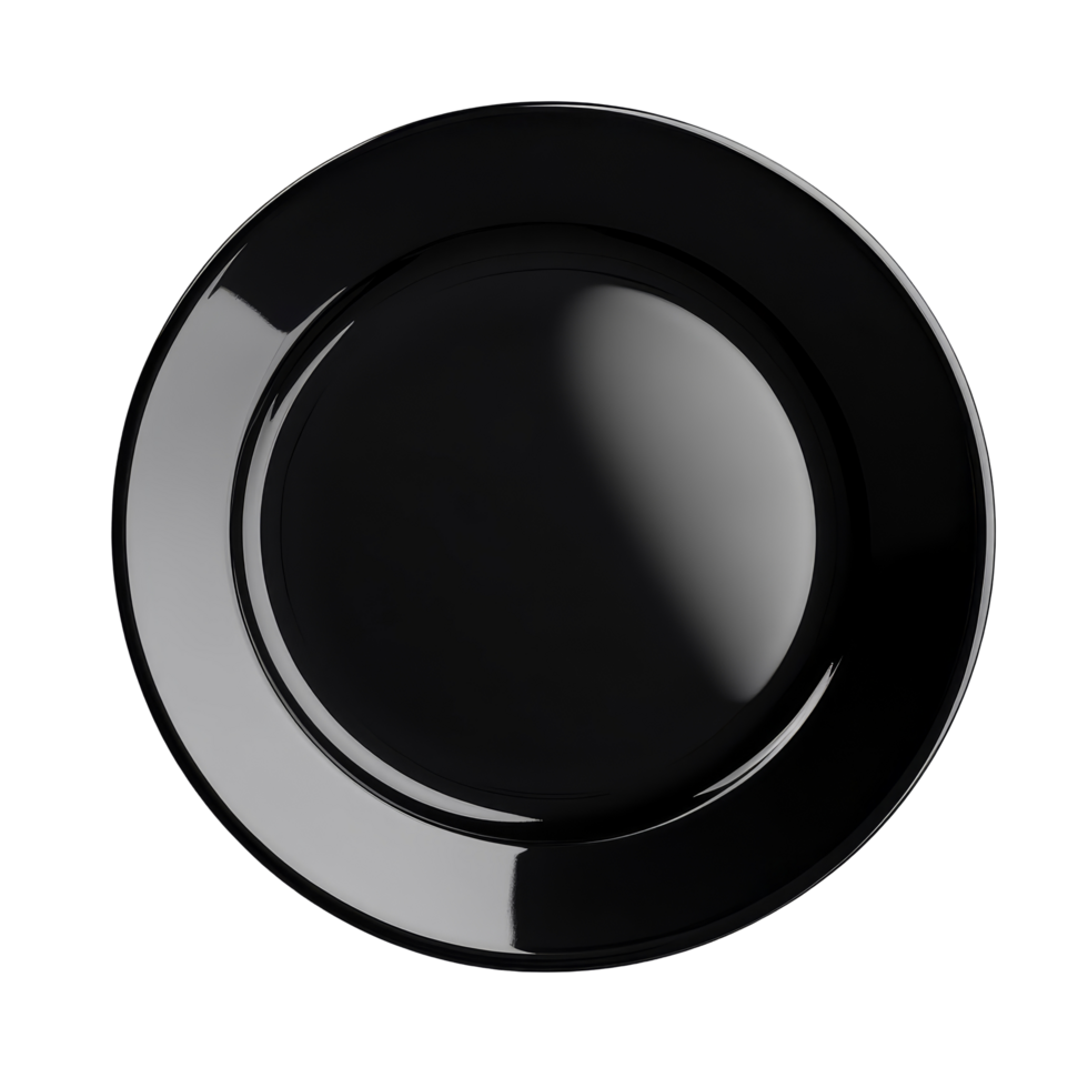 A sleek black plate on a transparent background, perfect for showcasing culinary art or minimalist design, empty black plate isolated on transparent background png