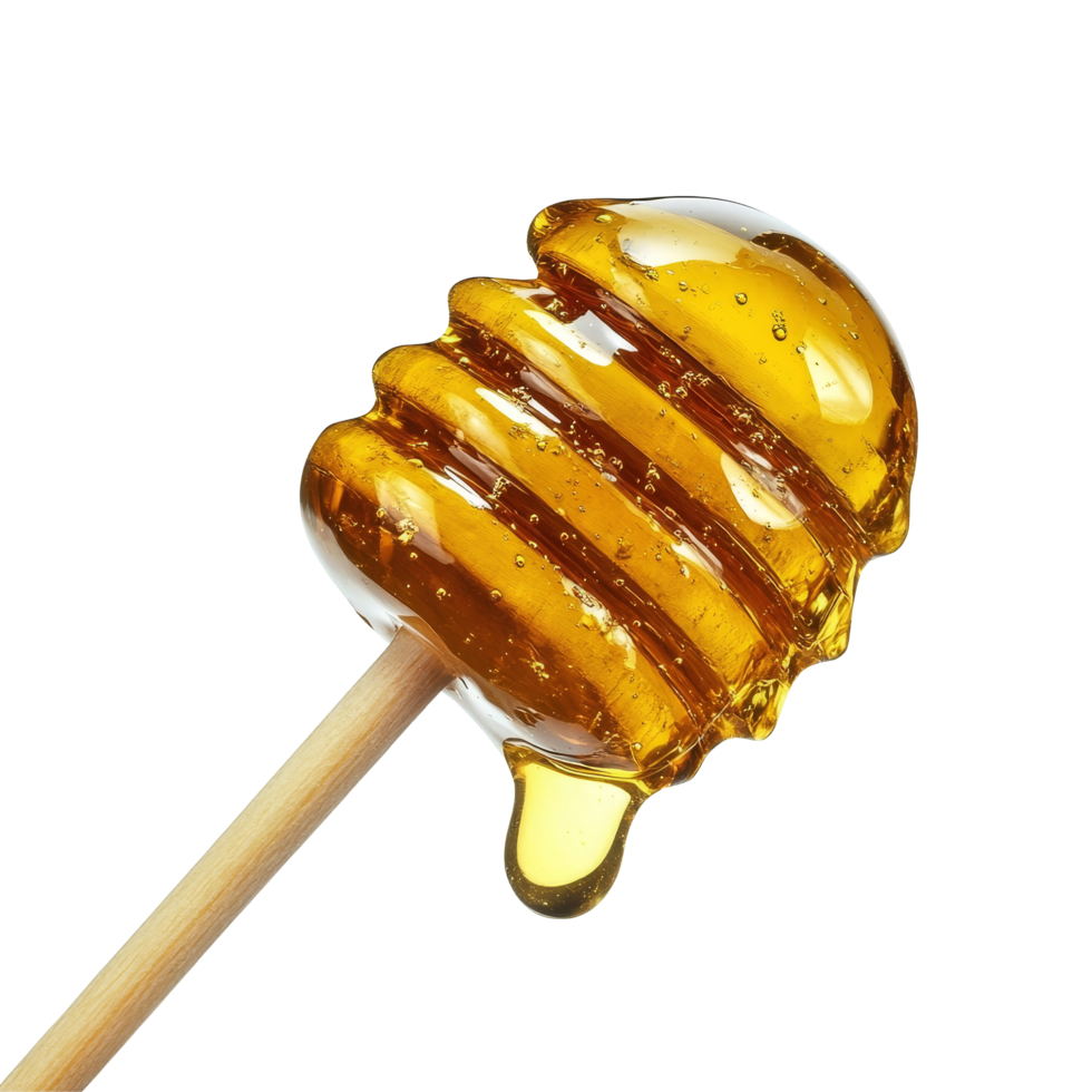 A honey dipper dripping golden honey against a clean transparent background, perfect for culinary and recipe inspirations, Honey dipper on transparent background png