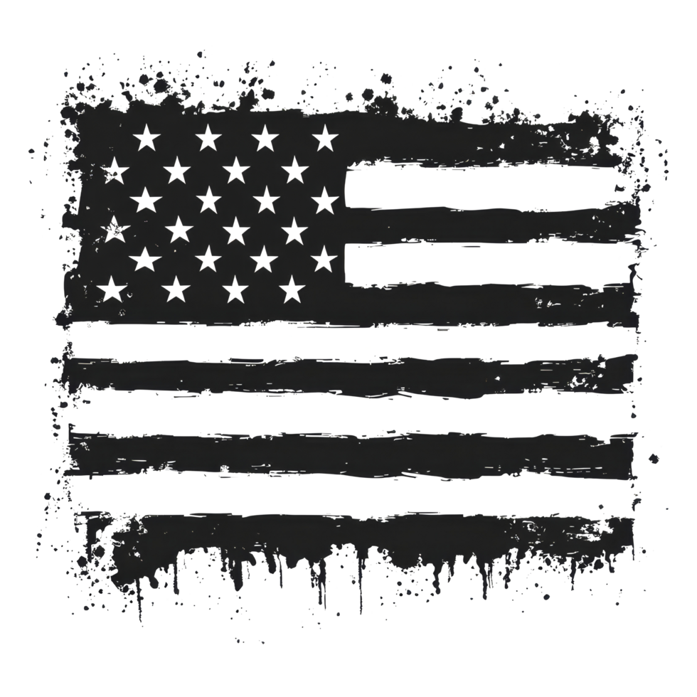 Black American flag design featuring a distressed look on a plain transparent background, black American flag on transparent background png