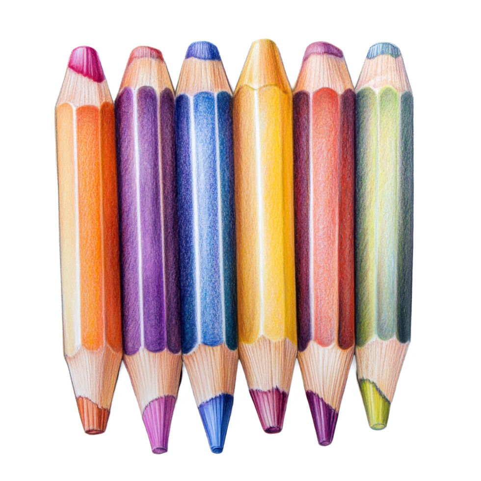 Colored pencils arranged beautifully on a transparent background showcasing vibrant colors in a detailed artistic display, Colored pencil on transparent background png