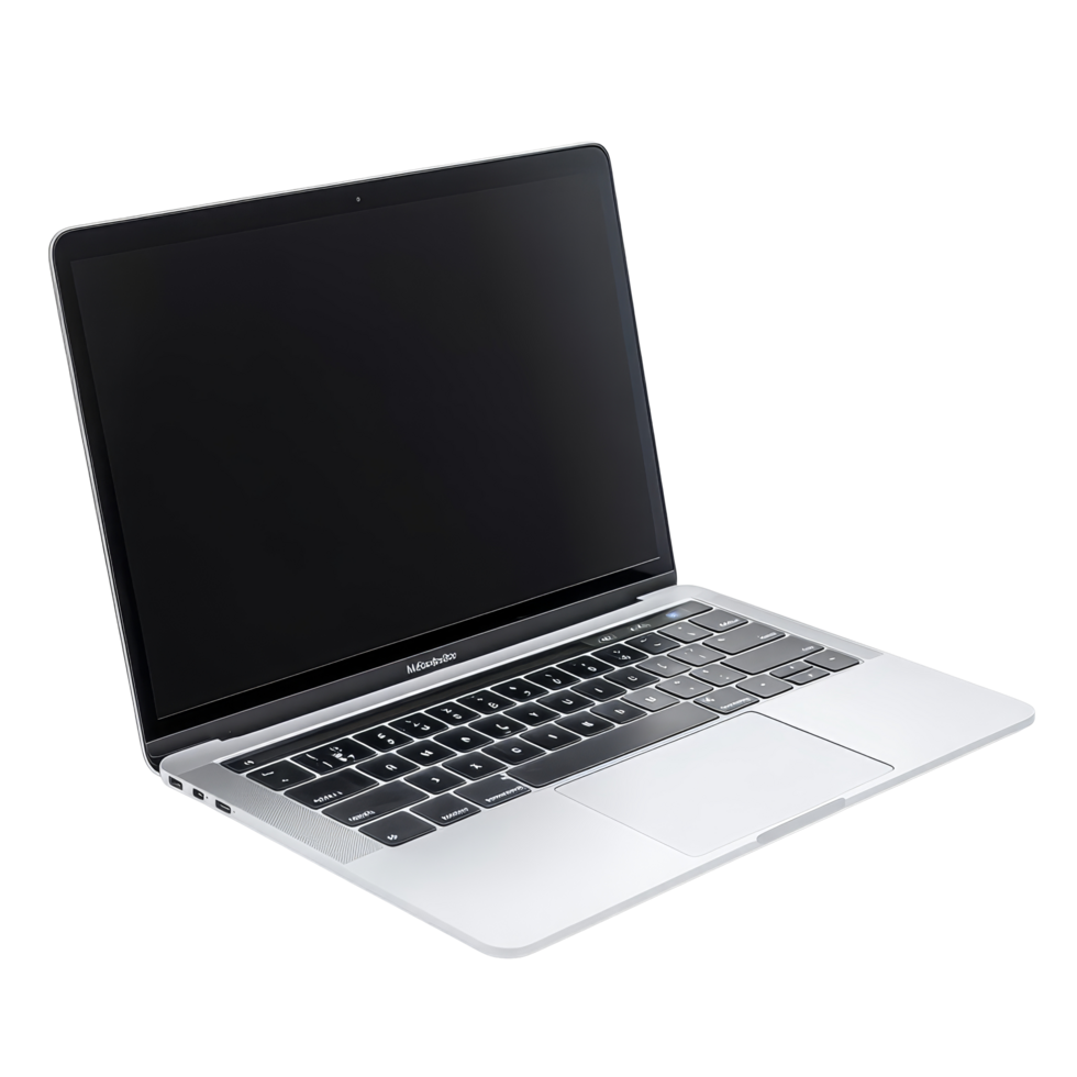 Thin silver laptop placed on a transparent background, ideal for showcasing technology or workspace innovations, Laptop Isolated png