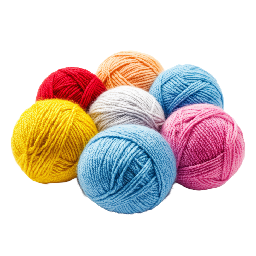 Colorful wool soft yarn balls arranged artistically on a transparent background, perfect for crafting and knitting projects, Wool soft yarn balls on a transparent background png