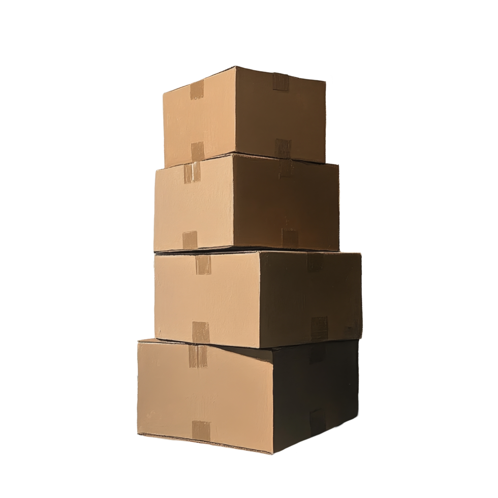 Stack of cardboard boxes positioned in a minimalist room, showcasing shadows and light during the late afternoon, stack of boxes png