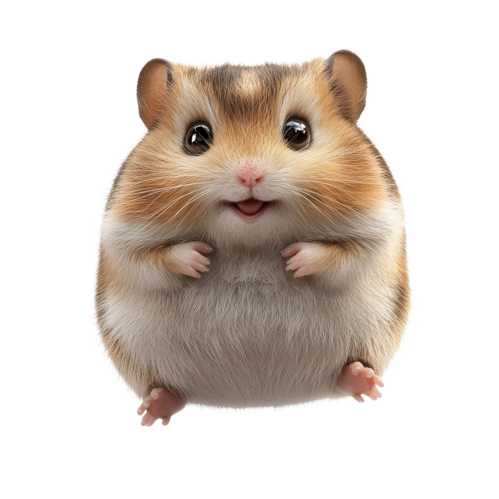 Cute and fluffy kawai hamster playfully jumping against a transparent background, kawai hamster 3d isolated on transparent background png