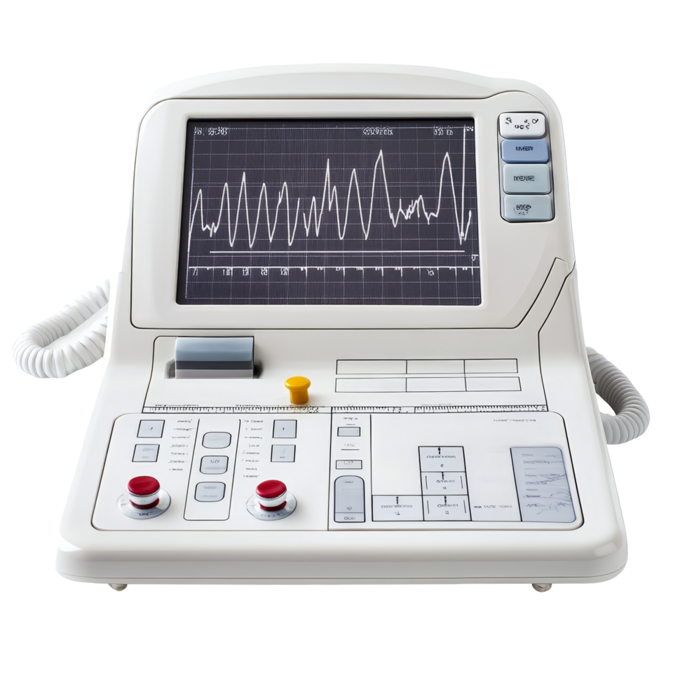 Cardiograph device showing heart activity on a clear isolated background for medical analysis and education, Cardiograph device isolated on transparent background png