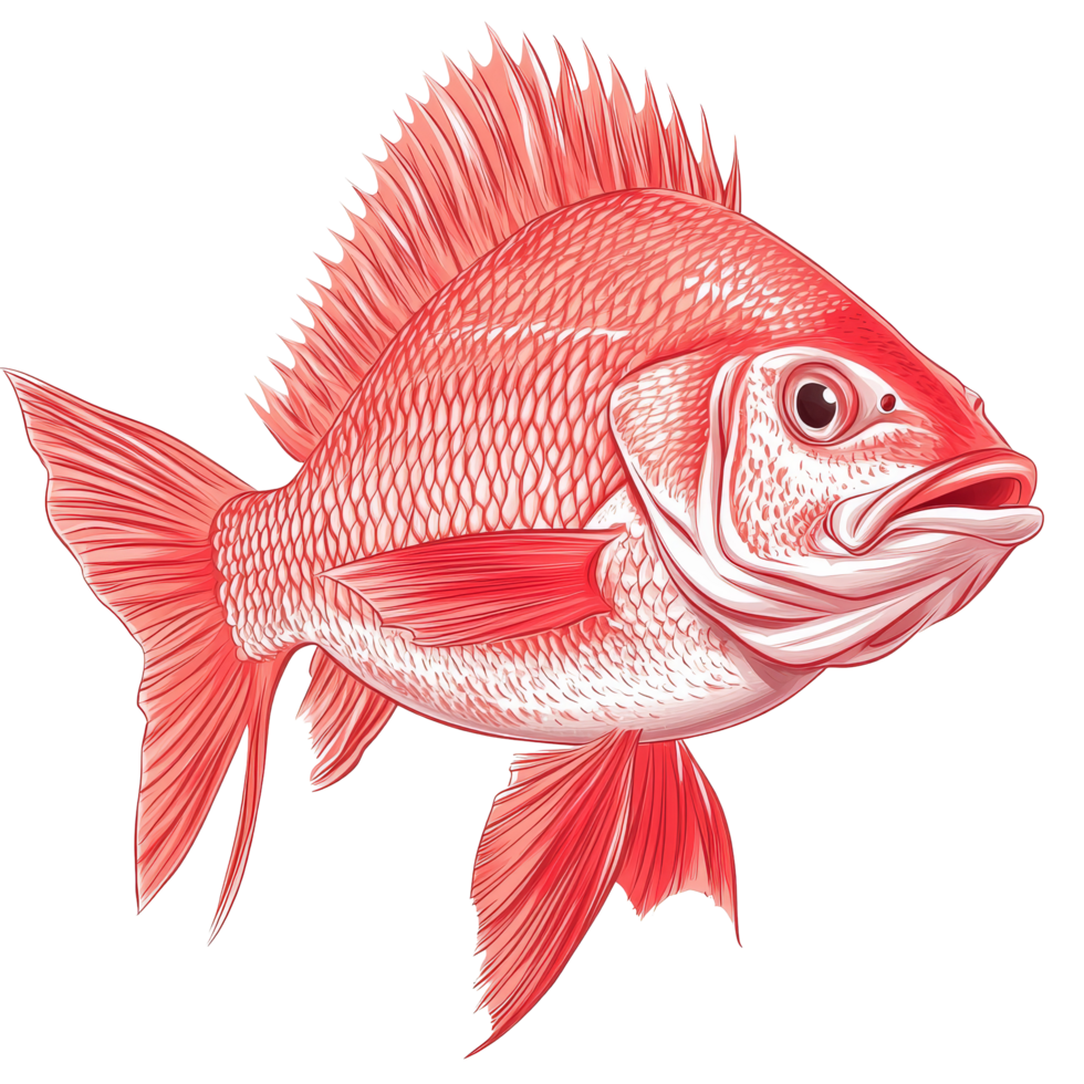 Red snapper fish displayed against a clean transparent background showcasing its vibrant color and distinct features, red snapper fish isolated on transparent background png