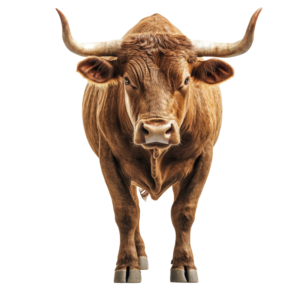 An angry brown bull stands prominently against a clean transparent background, Angry brown bull on a transparent background, png