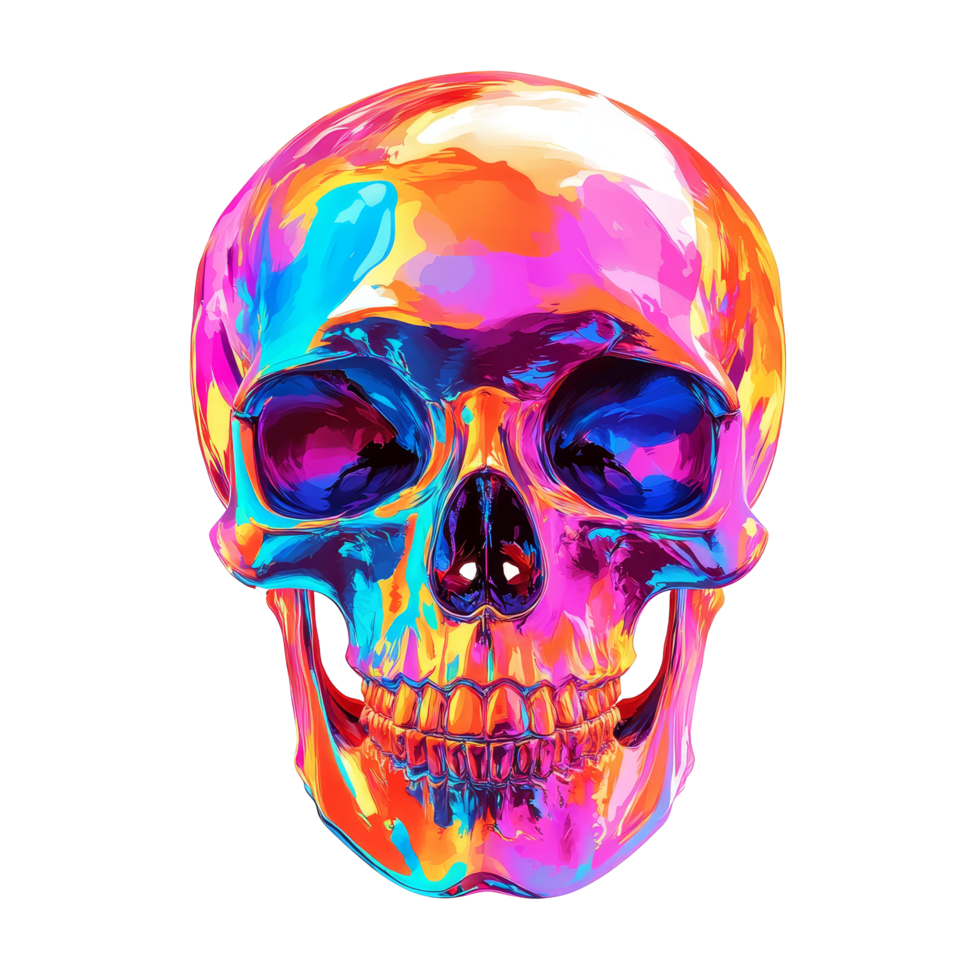 Colorful and realistic skull displayed on a transparent background showcasing vibrant hues and intricate details, Realistic colorful two skulls on transparent background. Skull transparent background png