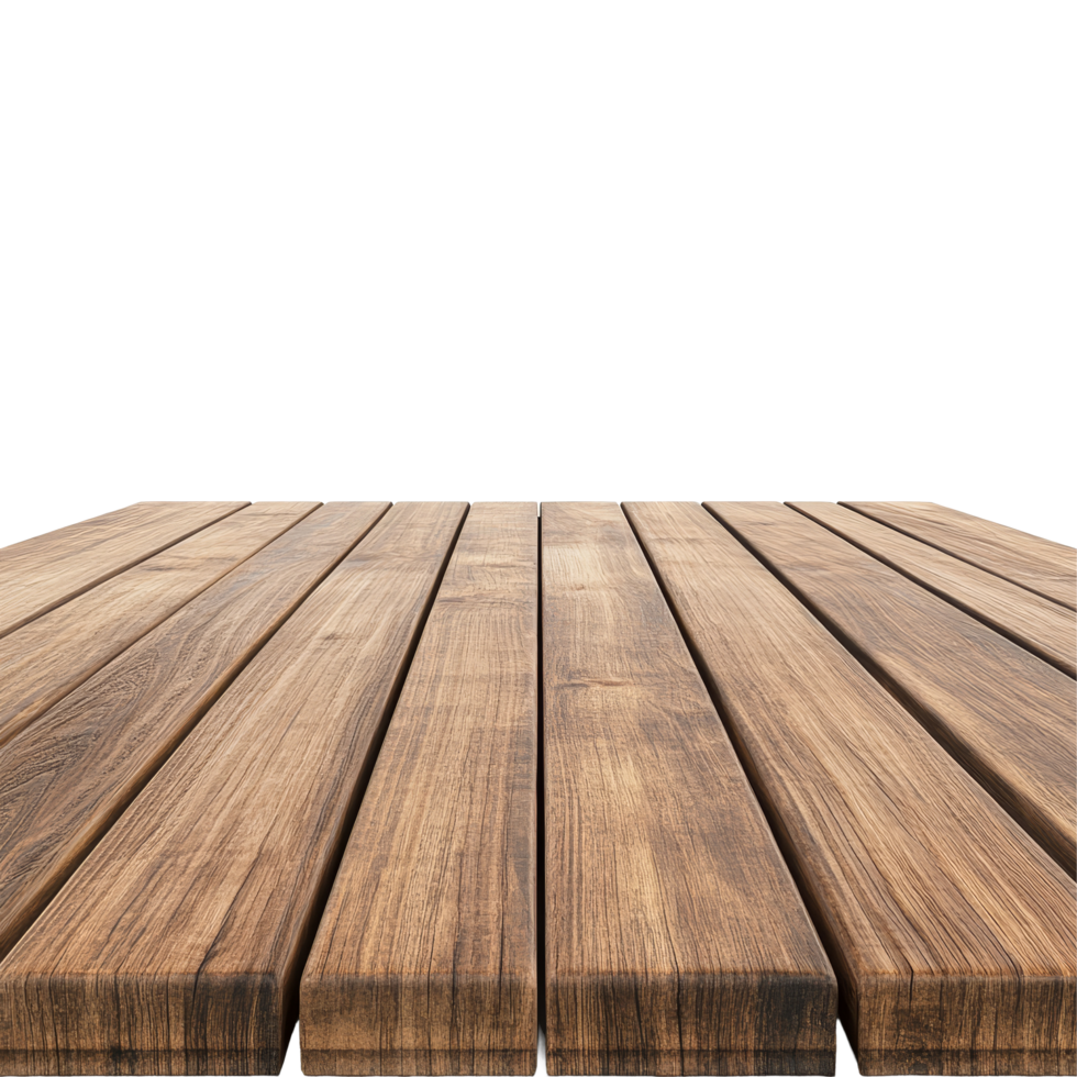 Empty brown wooden tabletop isolated against a clean transparent background for use in various design projects, Brown empty wooden table top isolated on transparent backgroundfile png