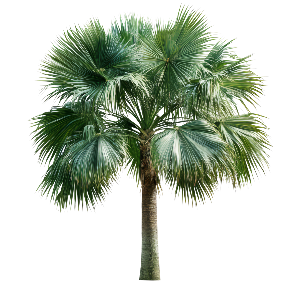 Beautiful green palm tree standing tall and isolated against a clean transparent background for decoration or design purposes, green leaf palm tree isolated on transparent backgroundfile png