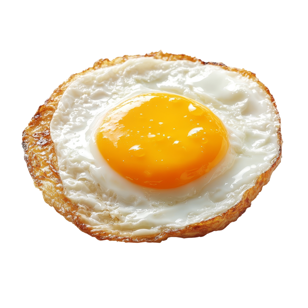 Fried egg on a simple transparent background highlighting a perfectly cooked yolk ready for breakfast or brunch, Fried egg on transparent background png