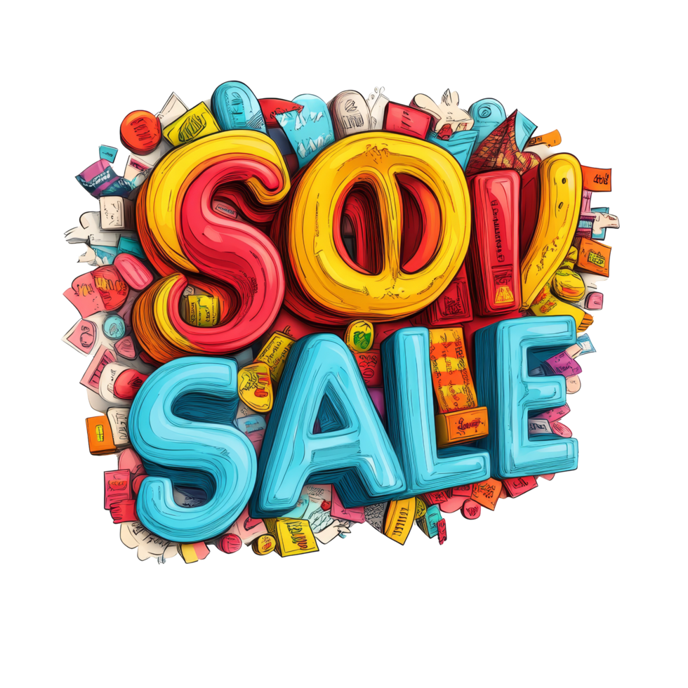 Exciting super sale announcement featuring vibrant discount icons and bold lettering on a colorful background, Super Sale word with discount icons isolated Stock Illustration png