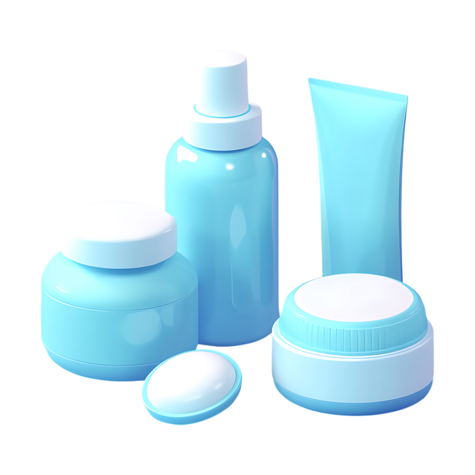 Set of blue cosmetic products on a transparent background png