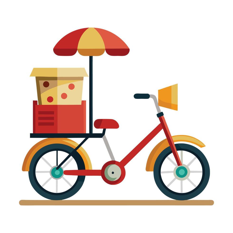 a flat illustration of a delivery bicycle, ice cream delivery vector