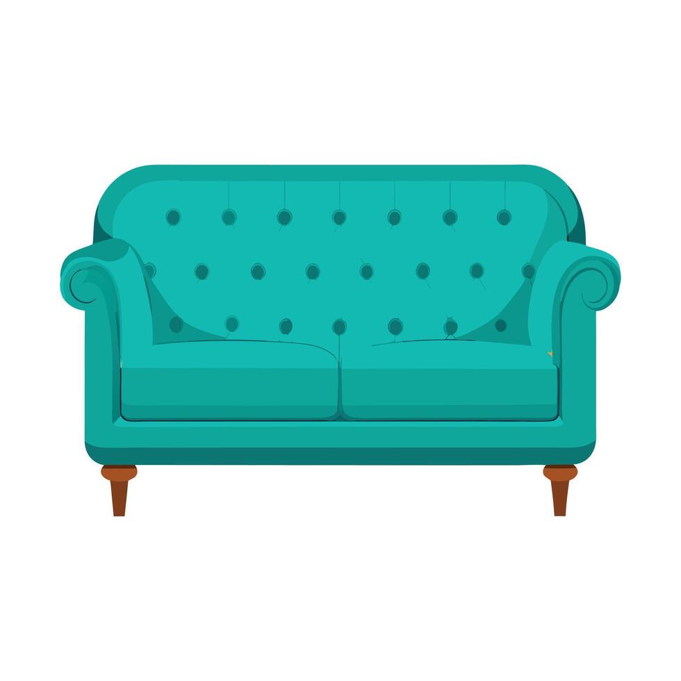 a flat illustration of a sofa in farozi color vector