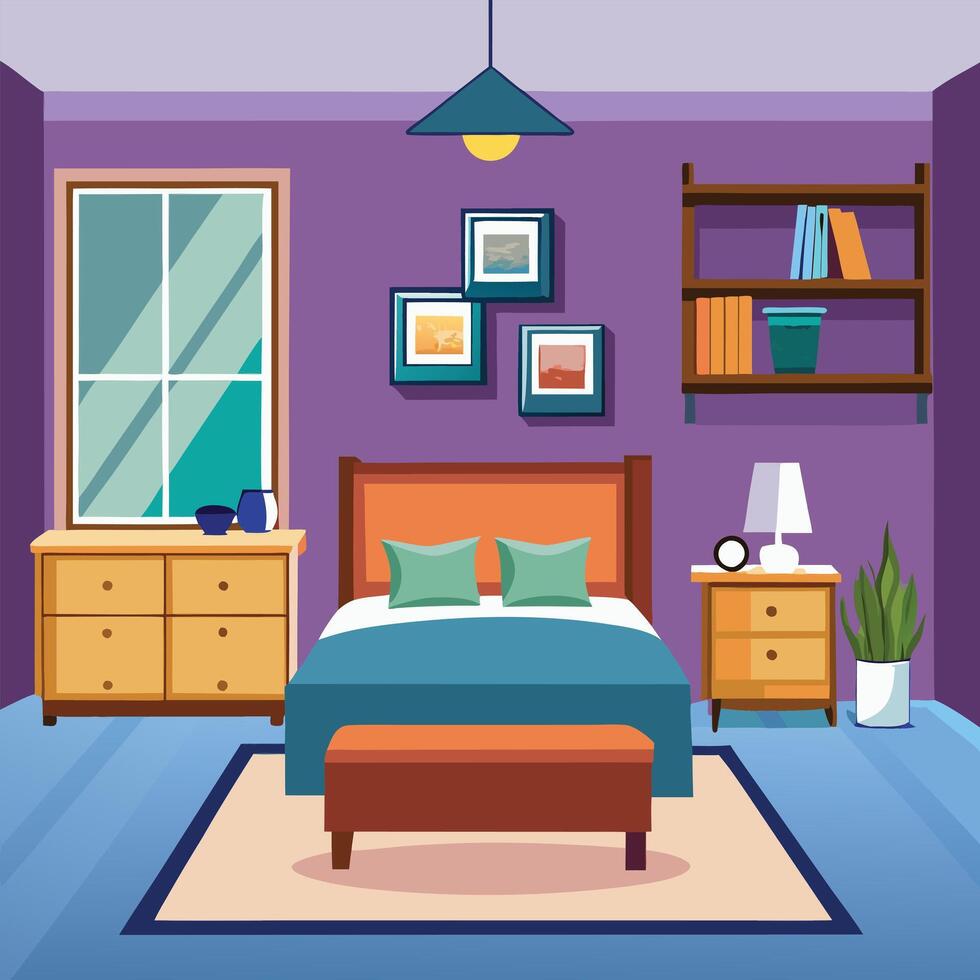 a flat illustration of a bedroom vector