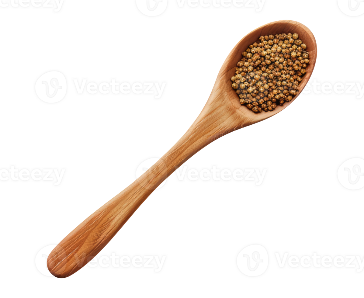 Wooden Spoon with Coriander, Top View png