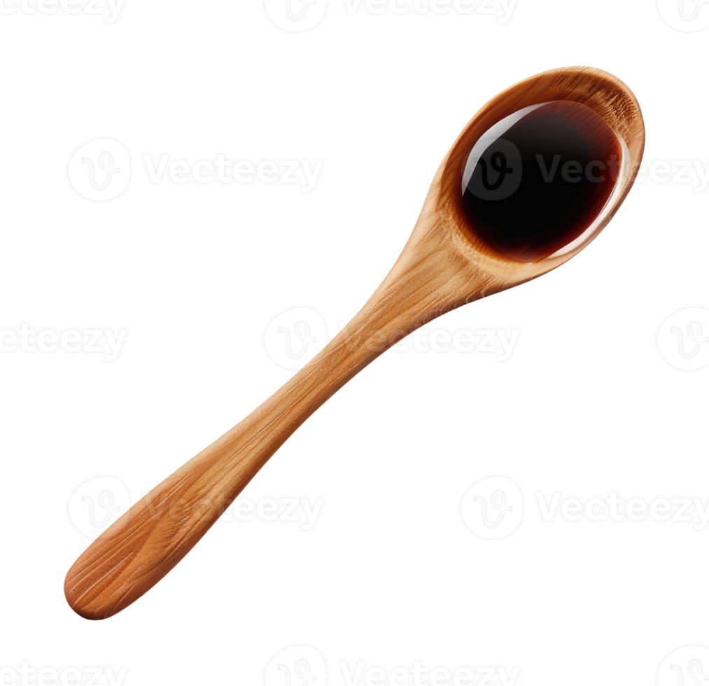 Wooden spoon with soy sauce png