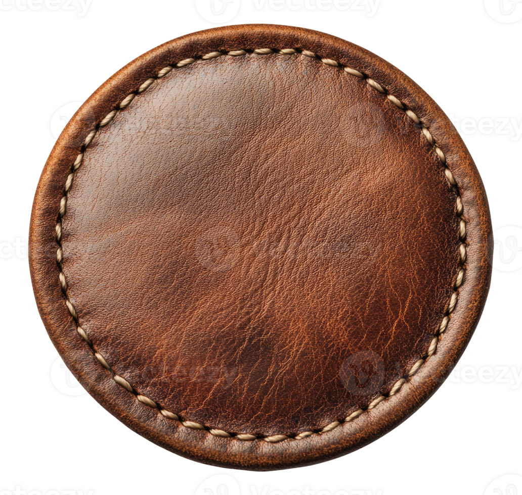 Brown Leather Circle Badge png
