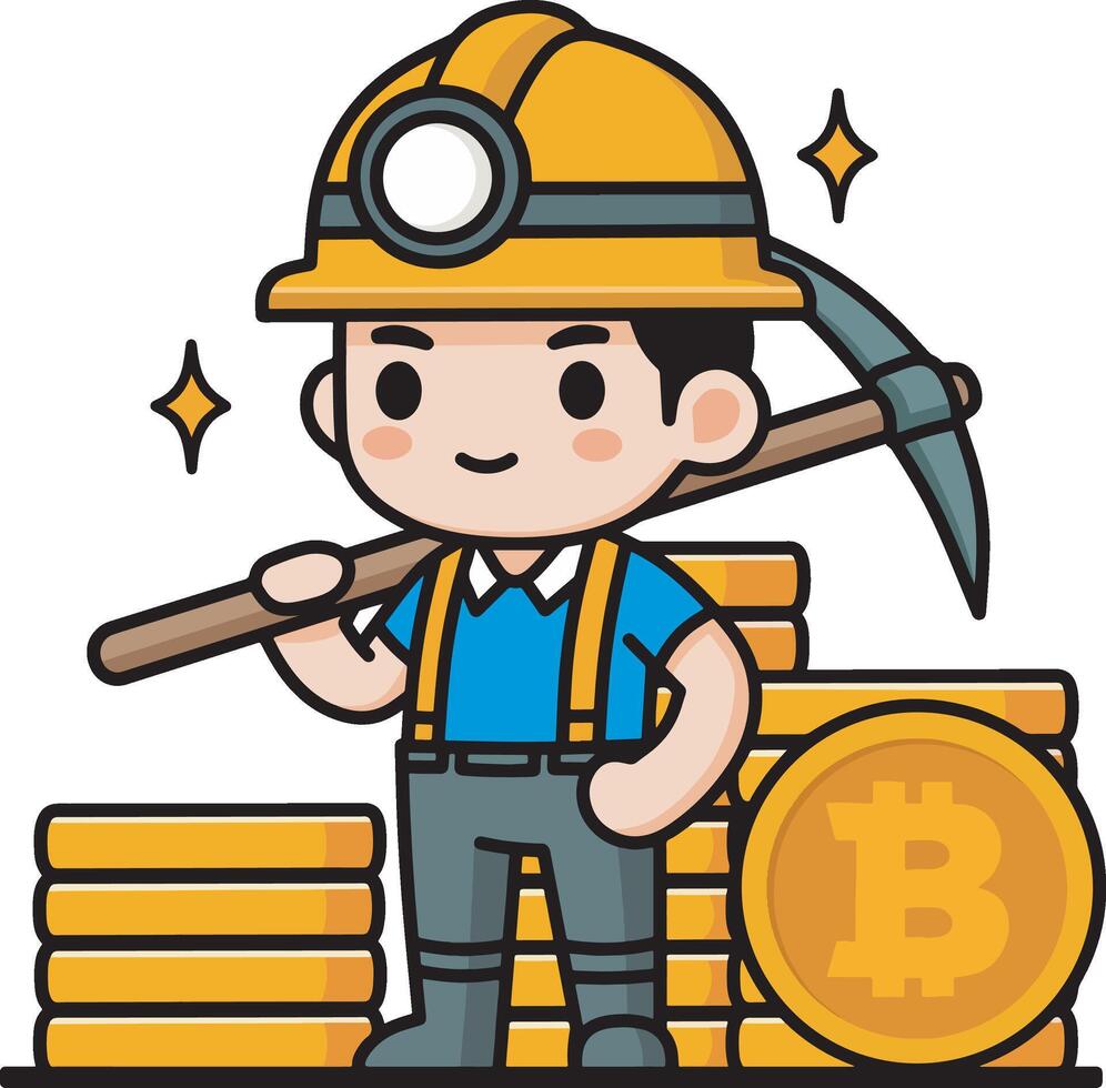 Miner bitcoin cartoon design art illustration vector