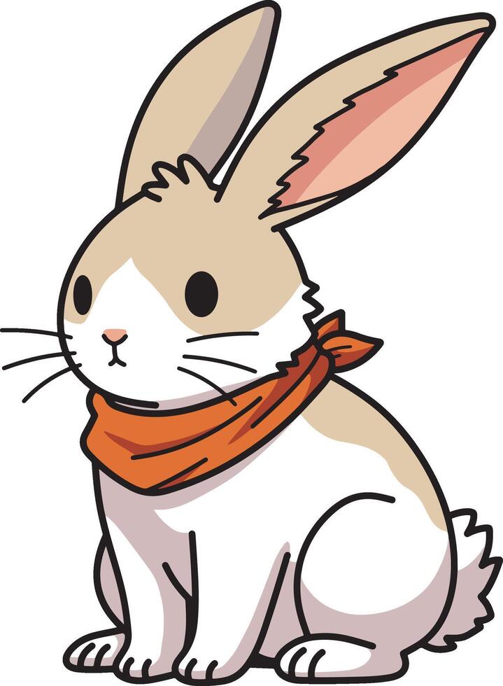 Cute bunny with red scarf cartoon illustration vector