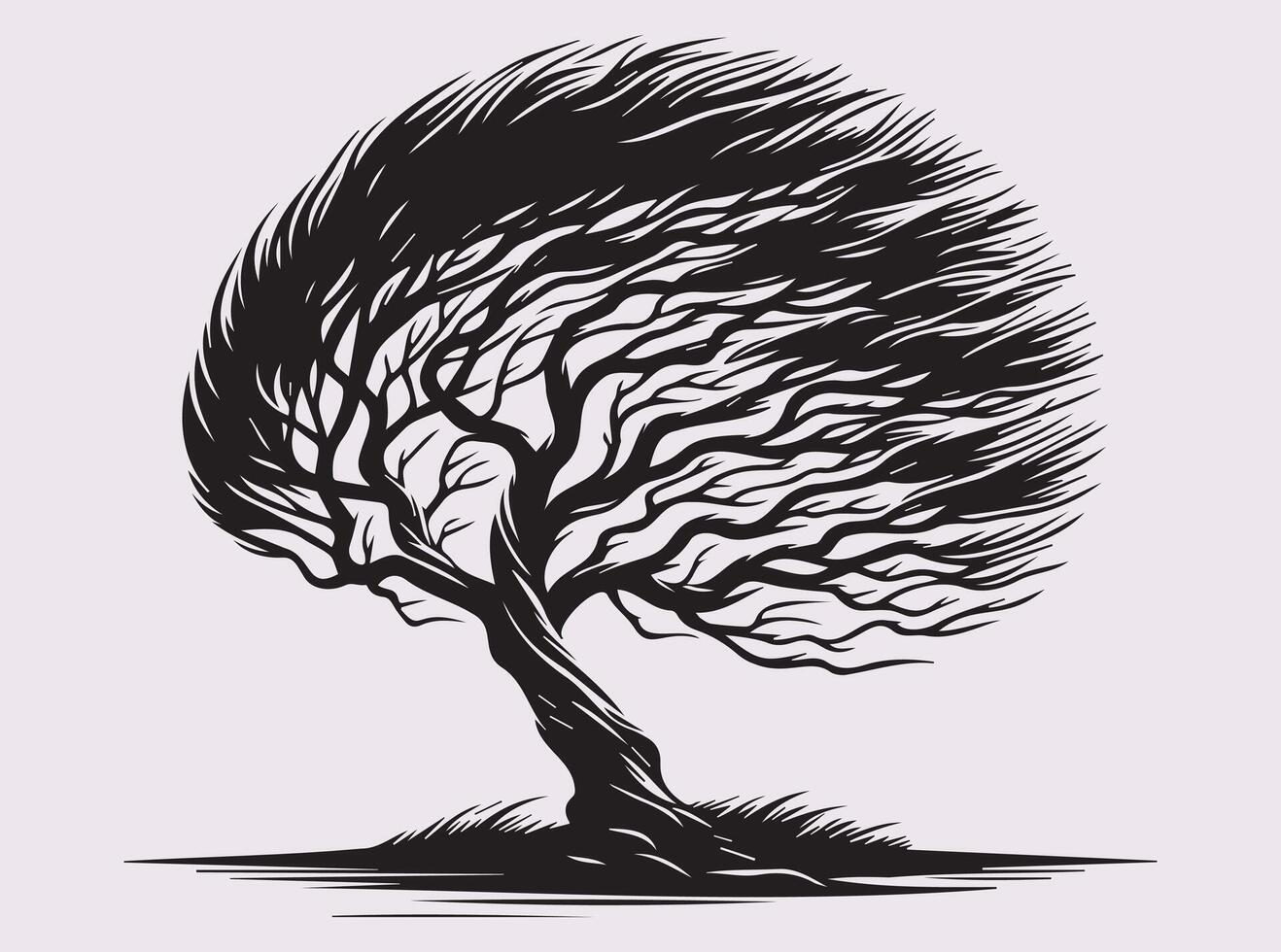 Black Silhouette of a Windblown Coastal Tree for Peaceful and Aesthetic Creations vector