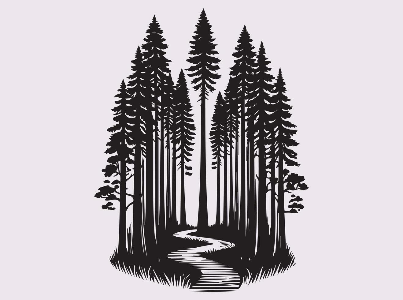 Unique Black Silhouette of a Redwood Forest Path for DIY Crafts and Stickers vector