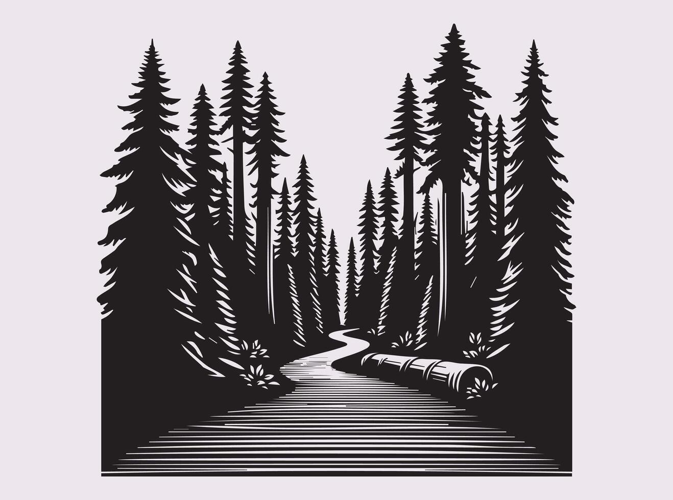 High-Quality Black Silhouette of a Redwood Forest Path for Creative Art Projects vector