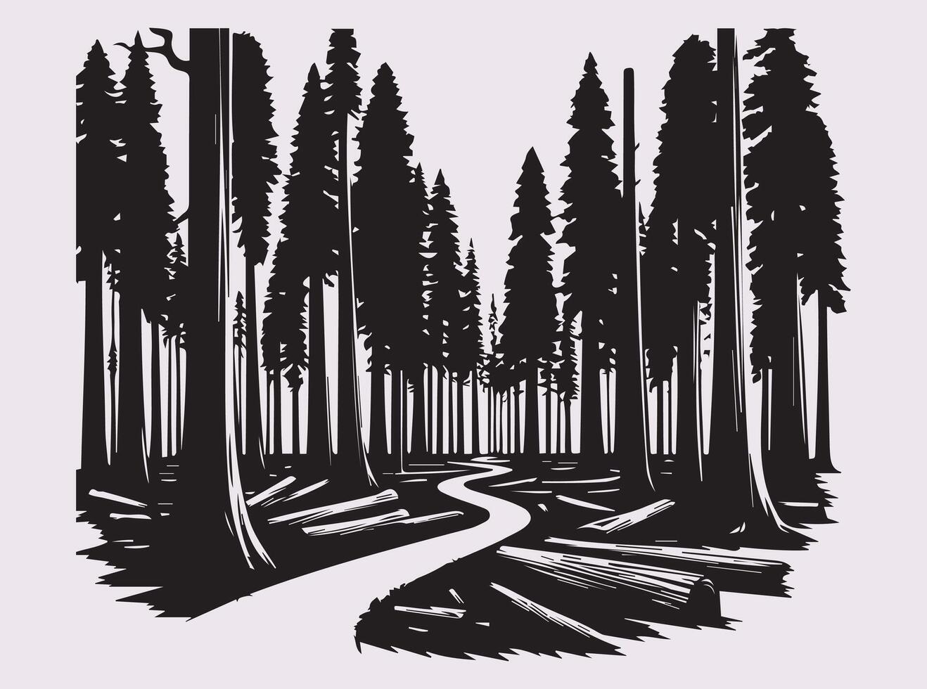 Stunning Black Silhouette of a Redwood Forest Path for Logos and Illustrations vector