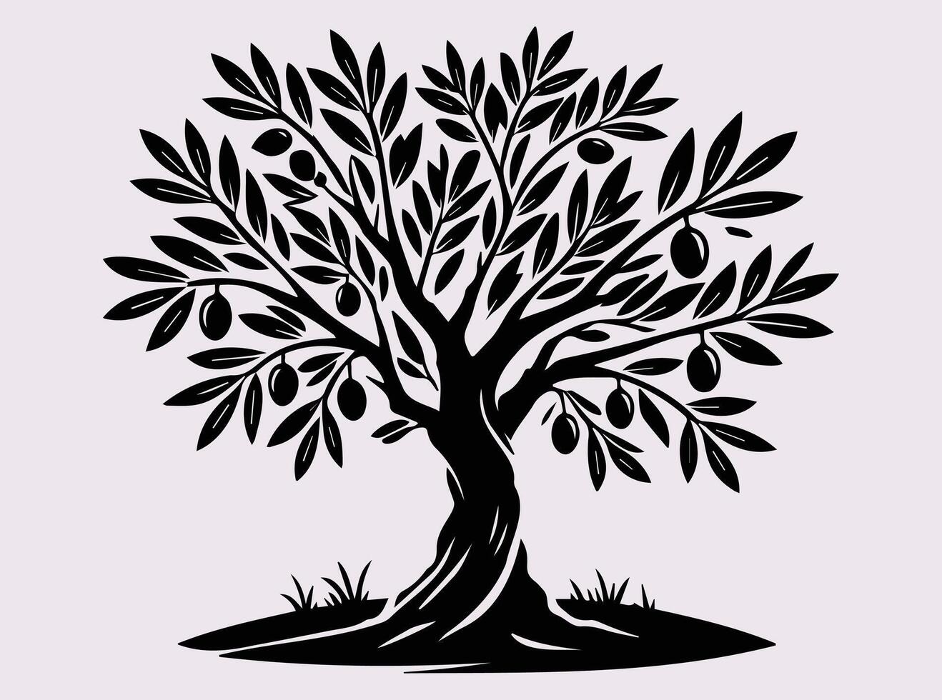 Solid Black Silhouette of an Olive Tree for Logos and Digital Art vector