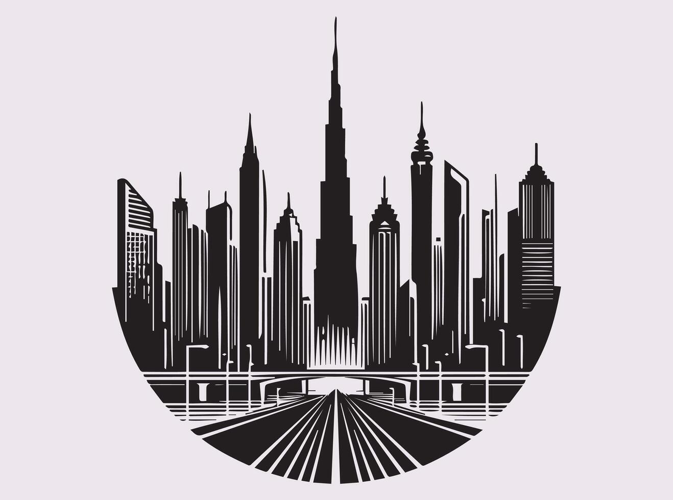 City Skyline Silhouette for Nighttime Urban Landscape and Modern Art vector