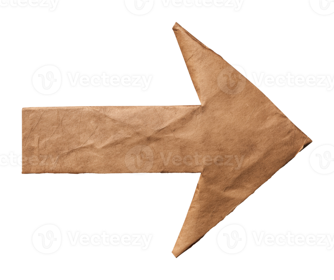 Cardboard arrow pointing to the right, isolated on a transparent background png
