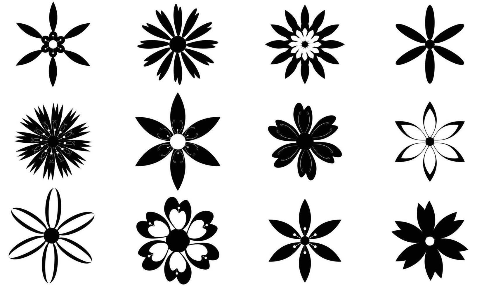 black and white flowers icon set vector