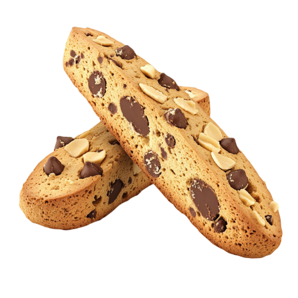 Tempting Stack of Chocolate Chip Biscotti Perfect for Coffee and Snacking png