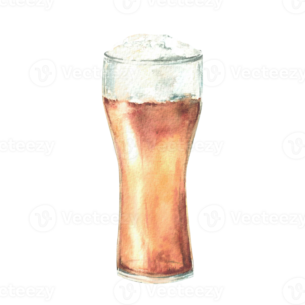 A glass of Beer watercolor illustration. Foamy beer drinks, pint of light golden beer. Booze for holidays, Oktoberfest Germany festival card, sticker print. Hand drawn isolated from background clipart png