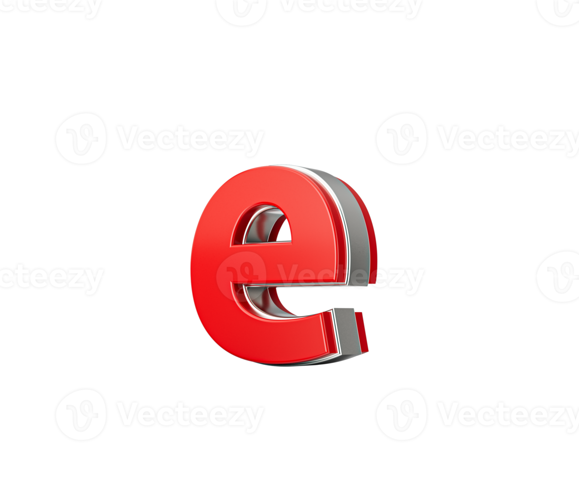 Vibrant Red Small Letter e Gleams With Its Sleek Metallic Design With Sharp Edges 3D Illustration png