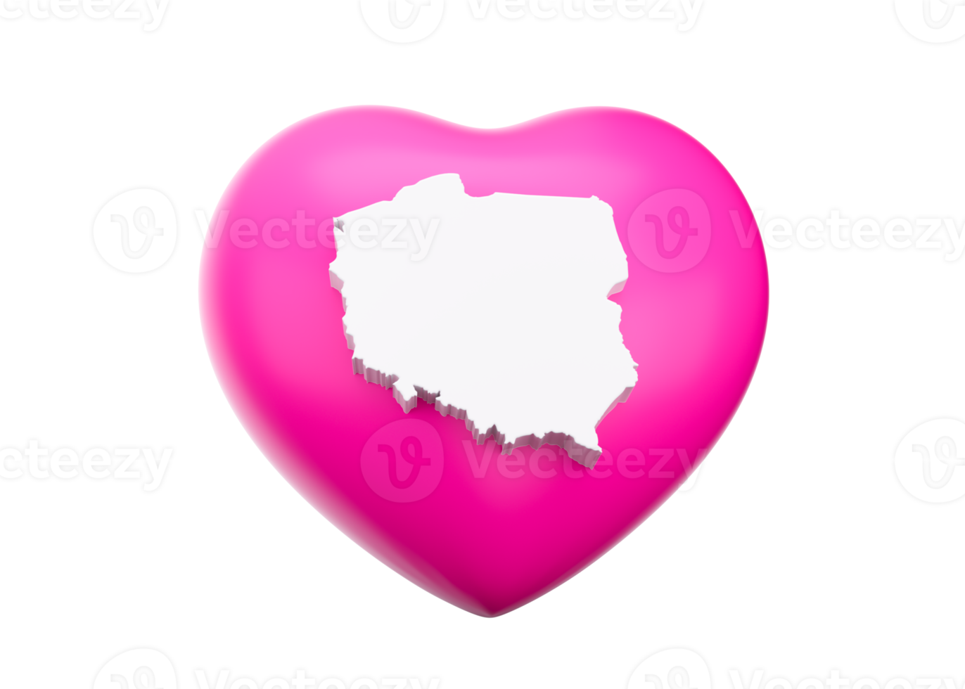 Pink Heart With Map Of Poland 3d Illustration png