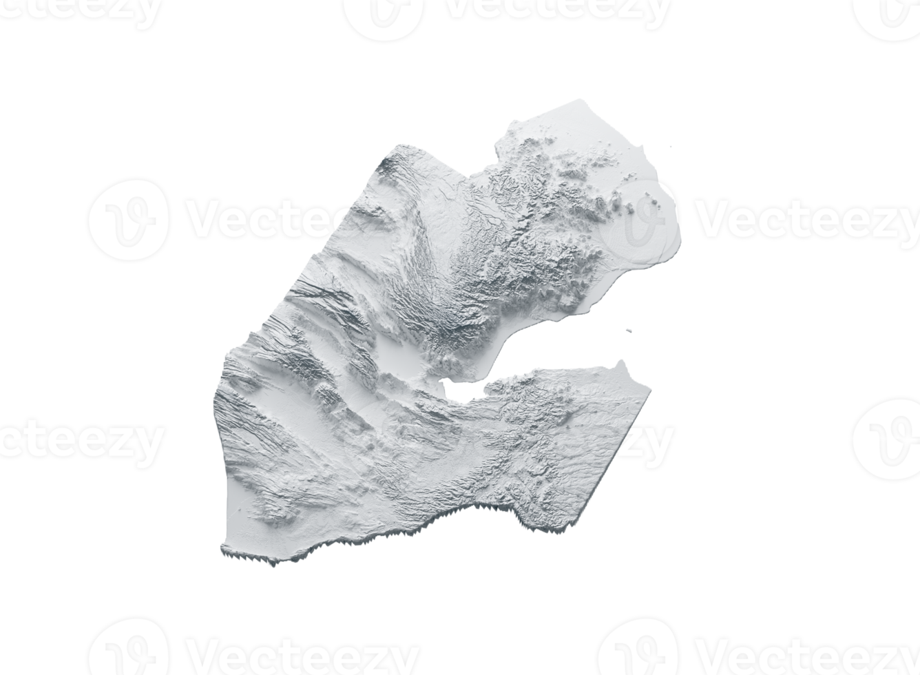 Djibouti Map Gray And Shaded Relief Textured Map 3D Illustration png