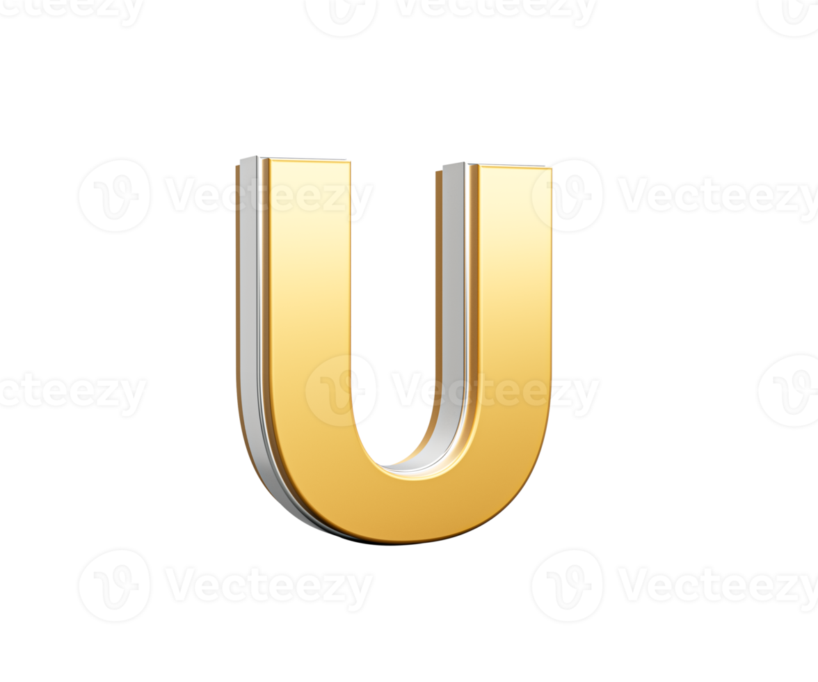 Golden Capital Letter U Gleams With Sleek Modern Design Bold Font With Sharp Edges 3D Illustration png
