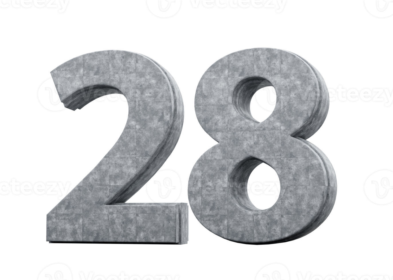 Concrete Number Twenty Eight 28 Digit Made Of Grey Concrete Stone White 3d Illustration png