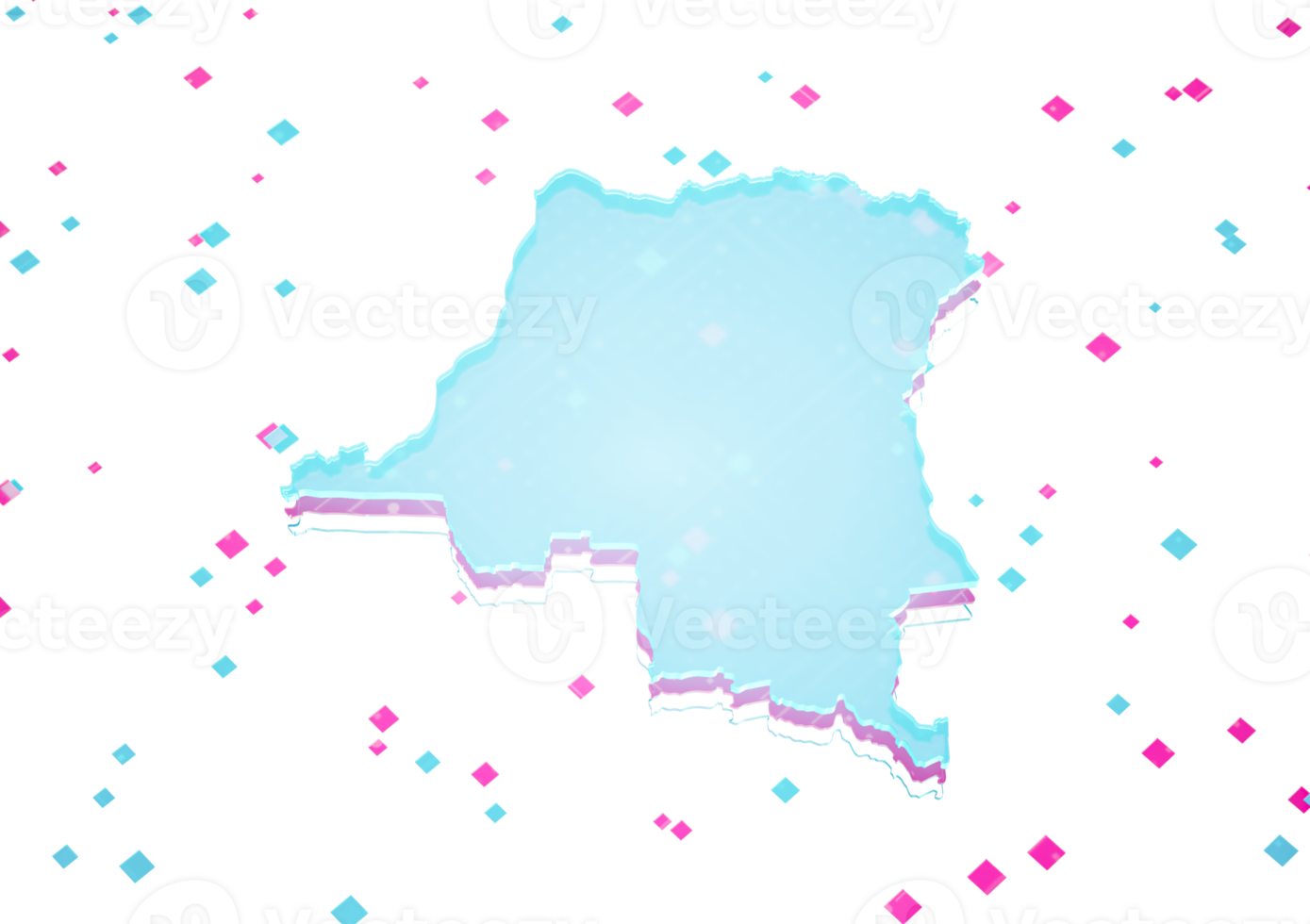 Illuminated Congo Data Map Neon Blue Light On Seamless Pattern 3D Illustration png