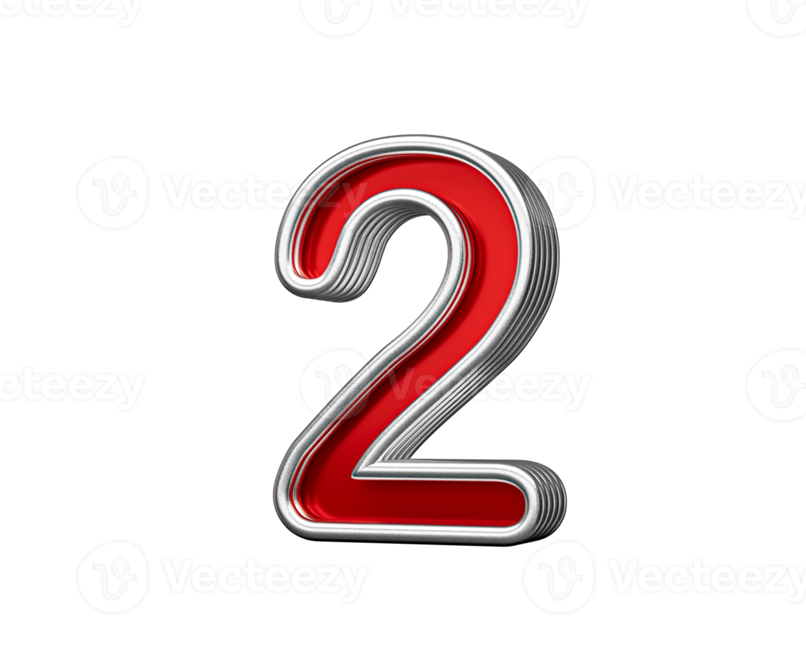Vibrant Red Number Two 2 With Metallic Gleam And Beveled Edges 3D Illustration png