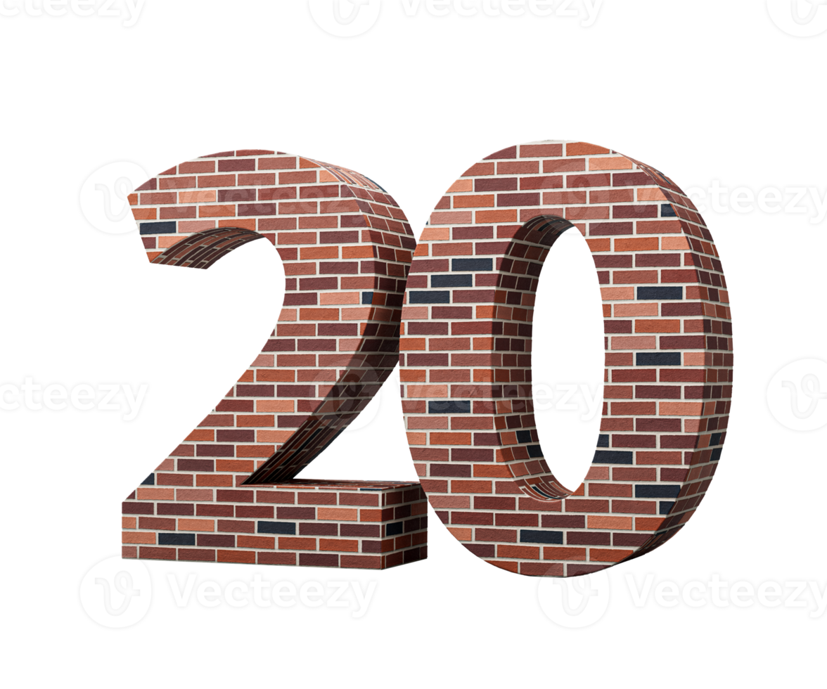 Bricks Wall Number Twenty 20 Digit Made Of Colored Wall Of Bricks Background 3D Illustration png