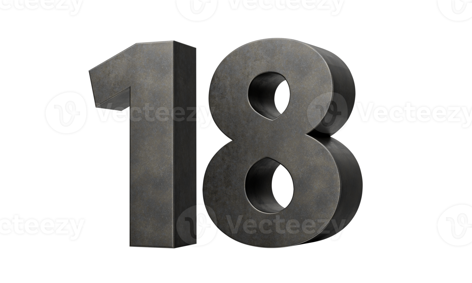 Number Eighteen 18 Digit Made Of Gray Smooth Cast Iron 3d Illustration png