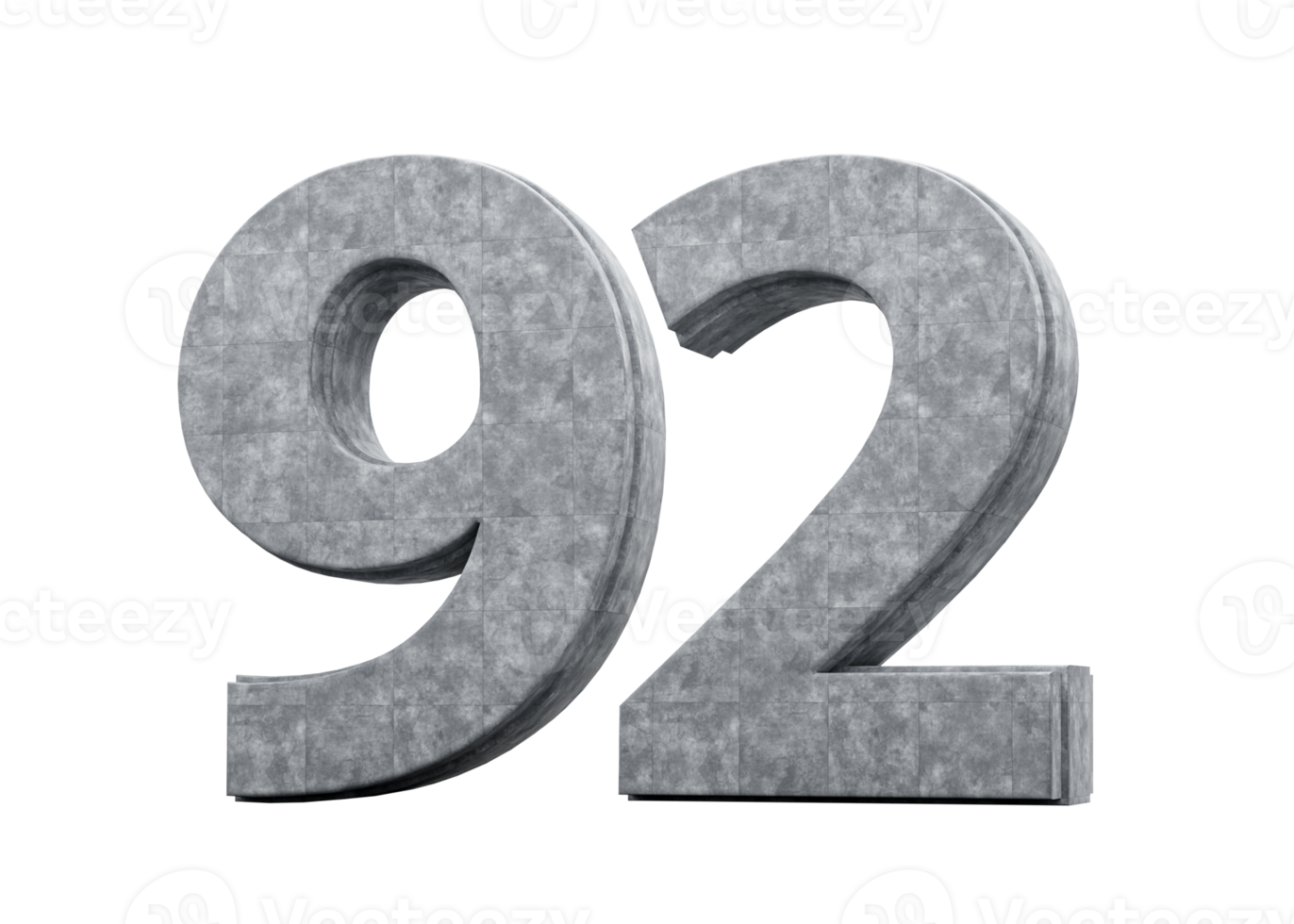 Concrete Number Ninety Two 92 Digit Made Of Grey Concrete Stone White 3d Illustration png
